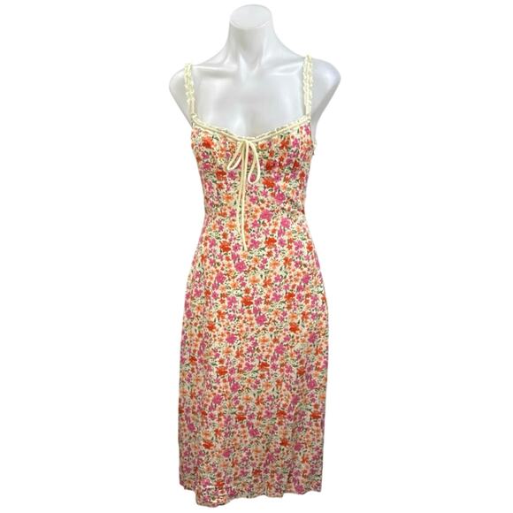 NEW Commense Floral Sleeveless Cami Bustier Ruffle Tie A Line Midi Dress Size XS - Picture 2 of 7